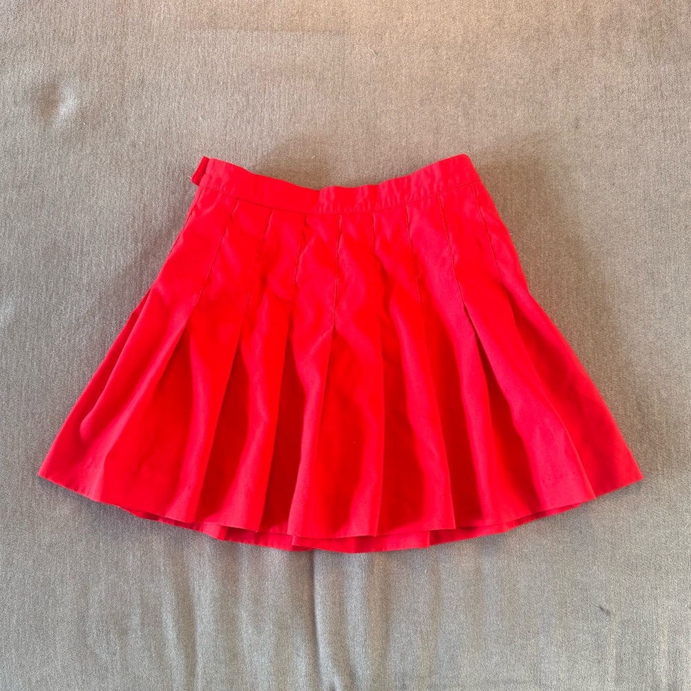 Le Coq Sportif Bright Red Pleated Mini Skirt